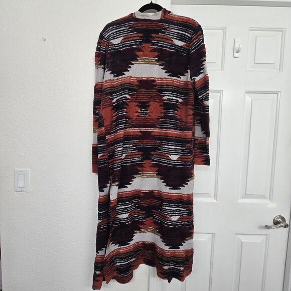 Lucky Brand Aztec Knit Duster Cardigan Women’s L Long Open Front Boho Southwest - Picture 4 of 8
